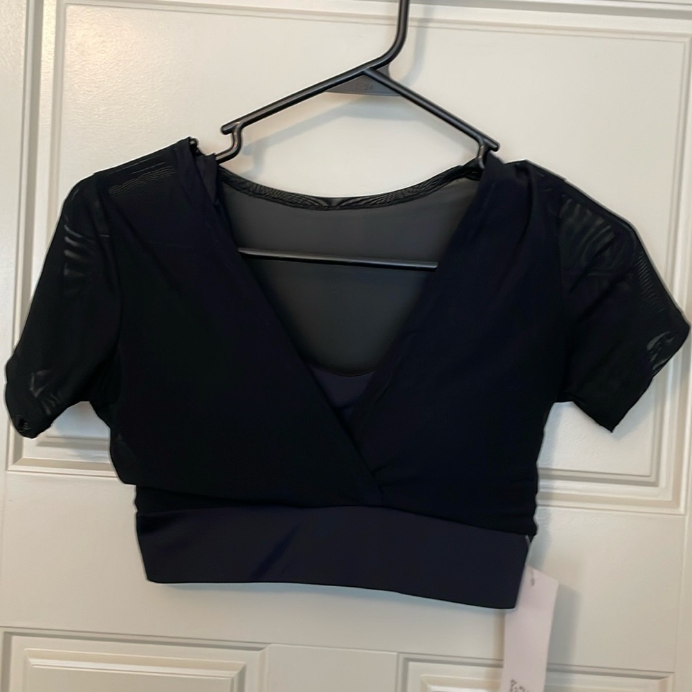 NWT Size S Bahimi Brand Black Sports Bra Crop Top Womens Juniors Mesh Top Bra